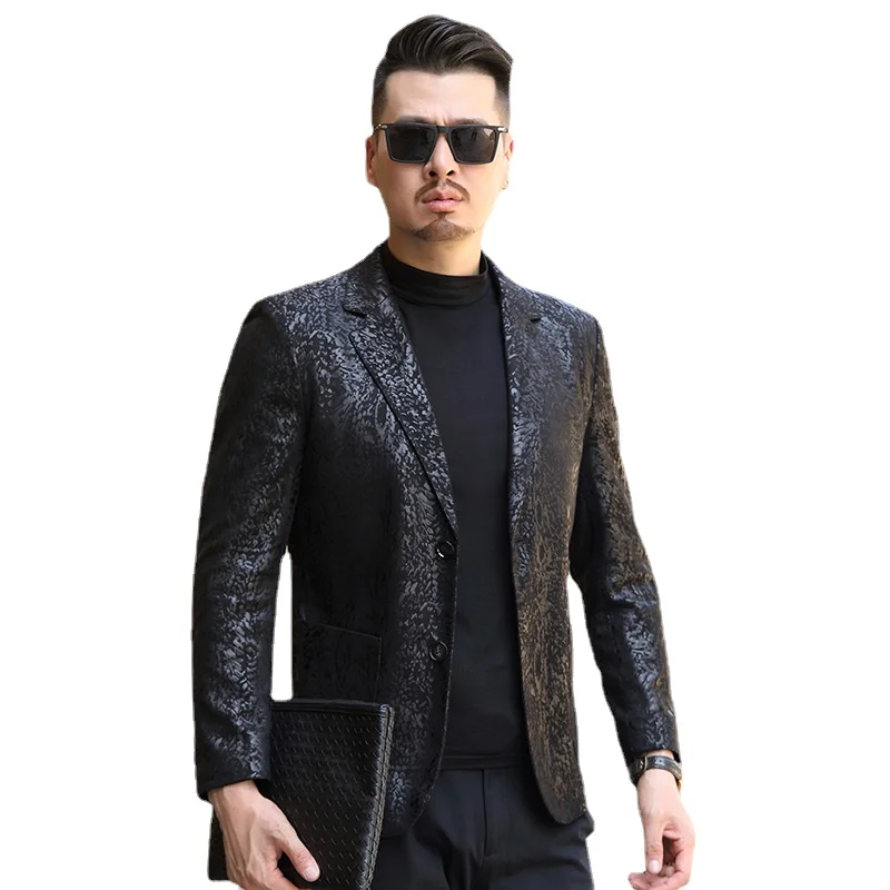 

20220 New Fashion M-4XL Men's Suit Pattern Slim Young and Middle-aged Short Leather Suit Jacket
