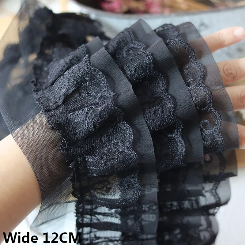 12CM Wide Three Layers 3D Pleated Mesh Chiffon Fabric Embroidered Ruffle Trim DIY Dress Apparel Collar Sewing Decor