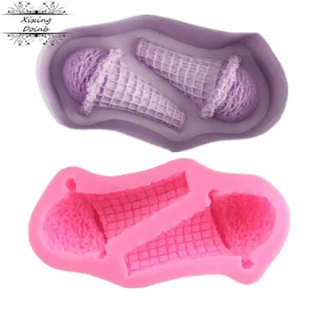 

3D ice cream cone shape silicone mold cake fudge mold DIY party fudge cake decoration tool candy clay Chocolate Mold
