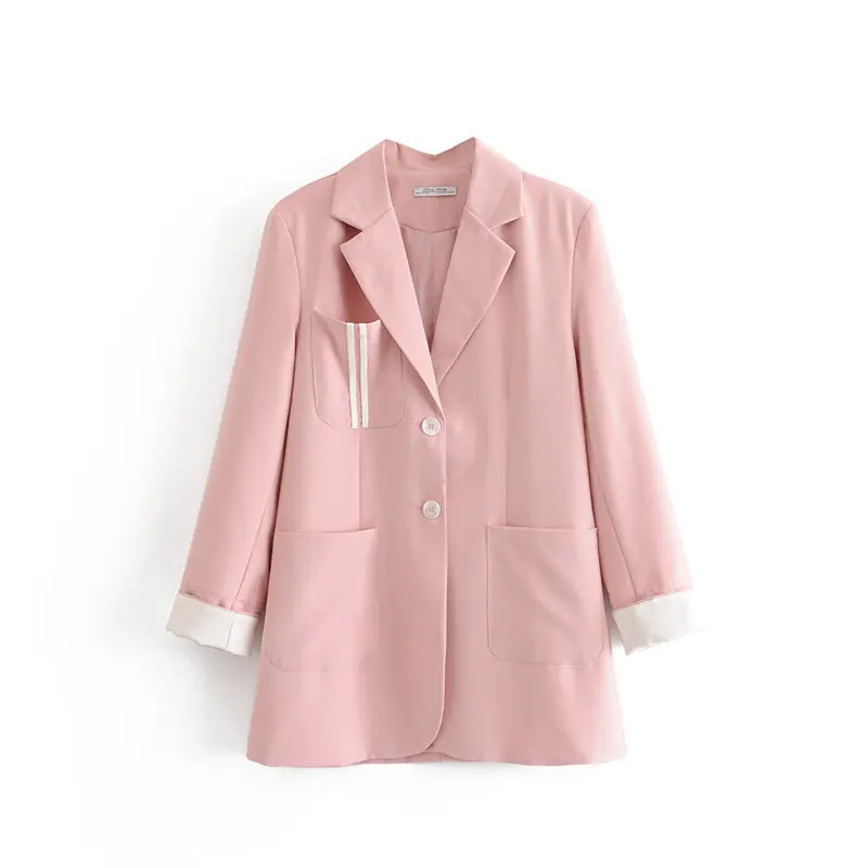 

Japanese Korean WOMEN'S Dress 2019 Spring And Autumn New Style Two-Button Stripes Pocket Casual Suit Jacket Women's W363