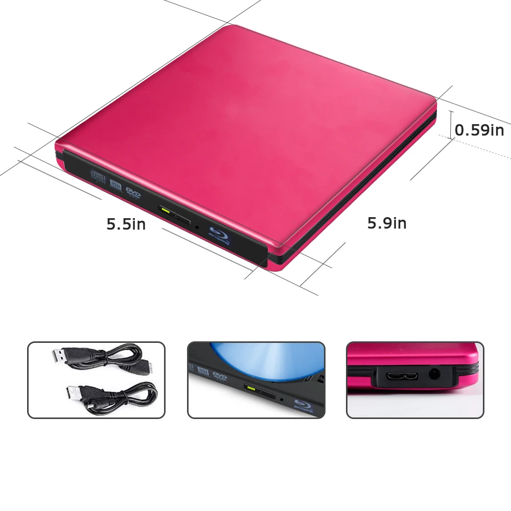 Blu-Ray USB 3,0 внешний BD/CD/DVD привод горелки полированный металл хром для Mac/Windows 10/ноутбук/ПК оптический привод плеер писатель