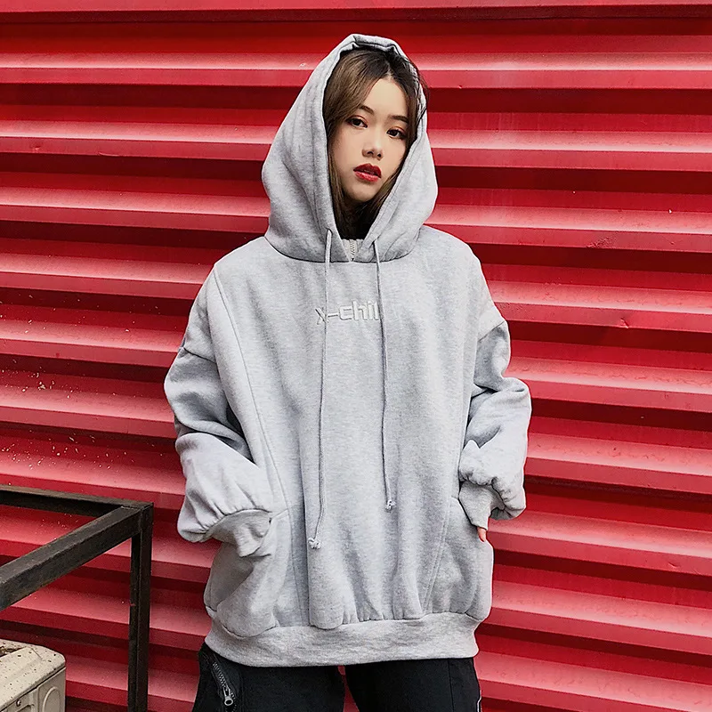 High Collar Hoodie Student Loose Fit Brushed And Thick Lettered ...