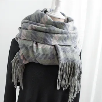 

Winter Korean Version of New Cashmere Scarf Female in 2019,Thousand-bird-lattice thicker shawl double-sided long thermal Scarf