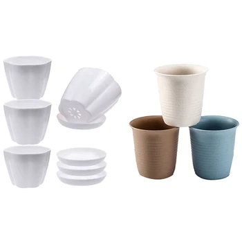 

6Pcs Round Succulent Small Flower Pot Set & 15Pcs 4.3Inch White Plastic Pumpkin Type Plant Pots
