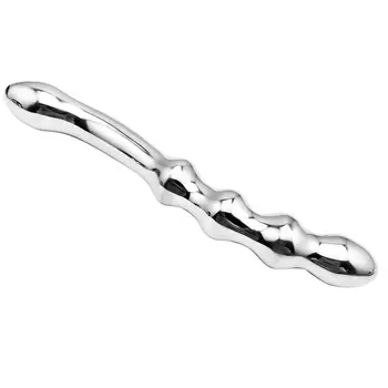 stainless steel double large metal fake dildo G Spot anal beads plug P-spot prostate massager stick vaginal sex toy for woman 5
