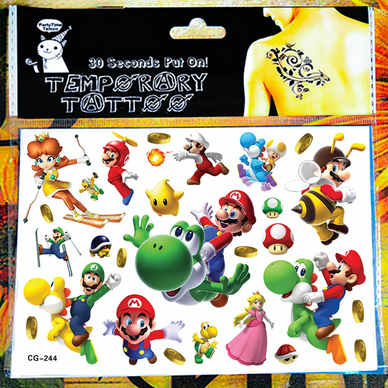SHNAPIGN Mario Cute Handsome Children Cartoon Temporary Tattoos Sticker Fashion Summer Style Elsa Waterproof Girls Kids Boys Hot | Красота и