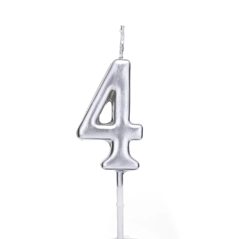 1 шт. Золотое серебряное число 0-9 свечей на день рождения украшения свечи на день рождения Юбилей поставки свечей - Цвет: Silver 4