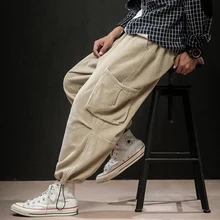 Уличная одежда, шаровары, мужские вельветовые широкие Свободные Мешковатые повседневные штаны, мужские японские стильные Харадзюку, хип-хоп хлопковые брюки, штаны для бега