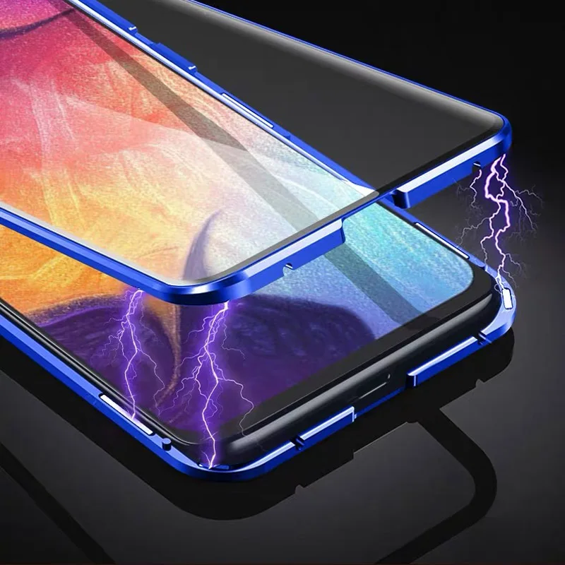 Магнитный металлический стеклянный чехол для Samsung Note 10 9 8 Plus A7 A8 A9 2018 A10 A20 A30 A40 A50 A70
