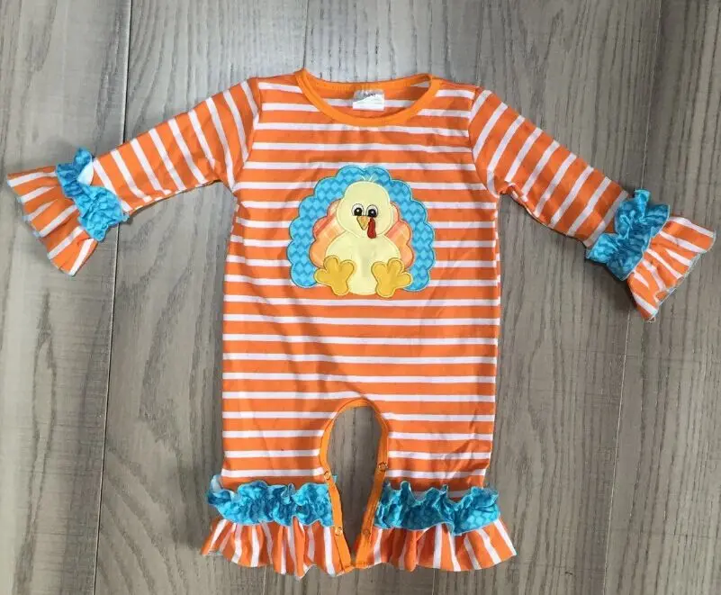 Осенне-зимнее платье до колена с оранжевой полоской и индейки на День Благодарения; детская одежда; комбинезон для девочек; Изысканная хлопковая одежда для малышей с бантом - Цвет: romper
