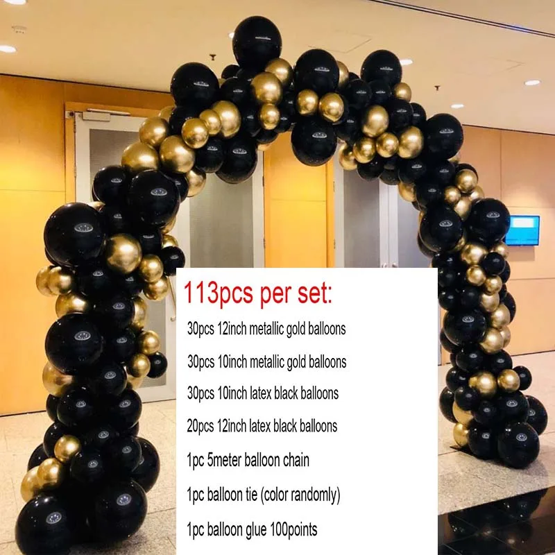 gold and black 113 шт Хромированные Металлические золотые и черные вечерние шары для диких один золотой черный воздушный шар комплект гирлянды воздушные шары для дня рождения декоративные принадлежности - Цвет: gold and black