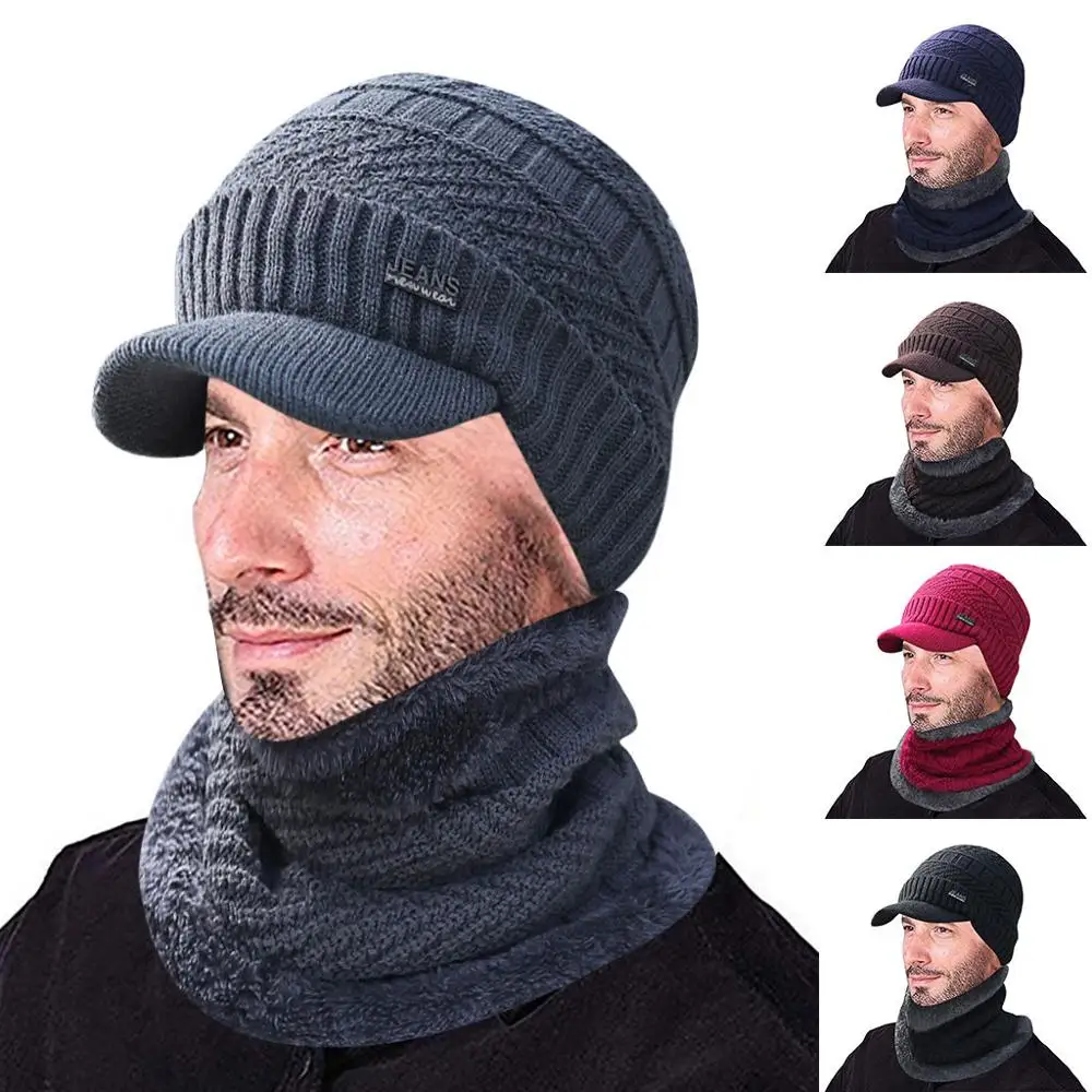 Зимняя теплая утолщенная шапка и плюс плюшевый шарф теплый шейный Двухсекционный вязаный ветрозащитный повседневный головной убор зимние аксессуары шапка