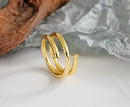 gold SHANICE 925 пробы Серебряное Открытое кольцо INS ниша линия три слоя дизайн ювелирные изделия для женщин молодой девушки ребенок подарки регулируемый - Цвет основного камня: gold