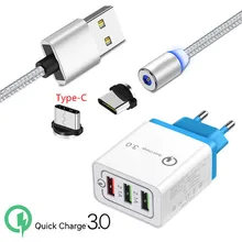 Магнитный кабель Xiaomi mi 9 A3 lite CC9 Red mi 8 Note 7 8T type C Магнитный провод для зарядки QC 3,0 USB быстрое зарядное устройство для samsung S8 S9 A50