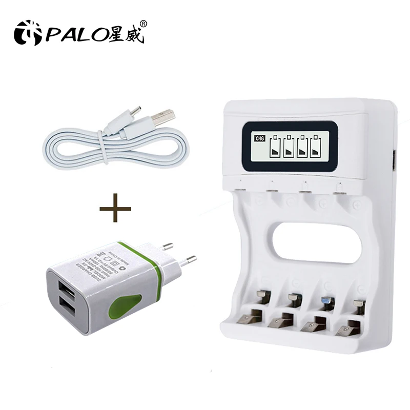 PALO smart 4 слота AA AAA быстрое зарядное устройство ЖК-дисплей USB быстрая зарядка для ni-MH ni-cd AA AAA аккумуляторная батарея - Цвет: with car charger