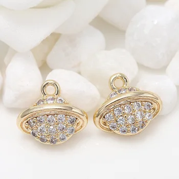 

4PCS 8X10MM Hole 1.5MM 24K Gold Color Brass with Zircon Planet Charm Pendants for DIY Jewelry Making Findings Accessories
