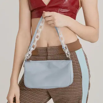

2020 Casual Nylon Bags For Women Ladies Fashion Transparent Acrylic Chain Crossbody Shoulder Bag Female Underarm Baguette Bags