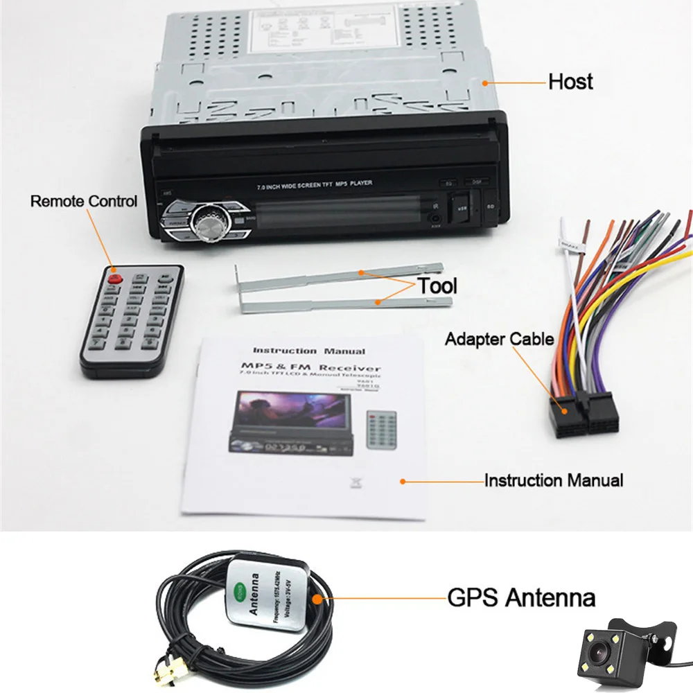 1 din Android 9,0 автомобильный Радио gps навигация " HD выдвижной экран MP5 плеер стерео Зеркало Ссылка Авторадио-вид сзади камера - Цвет: android radio cam
