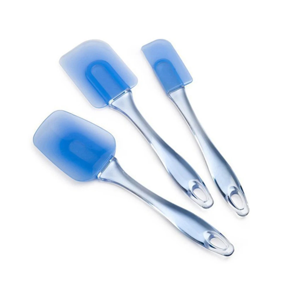  3pcs Silicone Nonstick Kitchen Spatula Long Handle Shovel Thickened Cooking Scraper Wooden Handle C