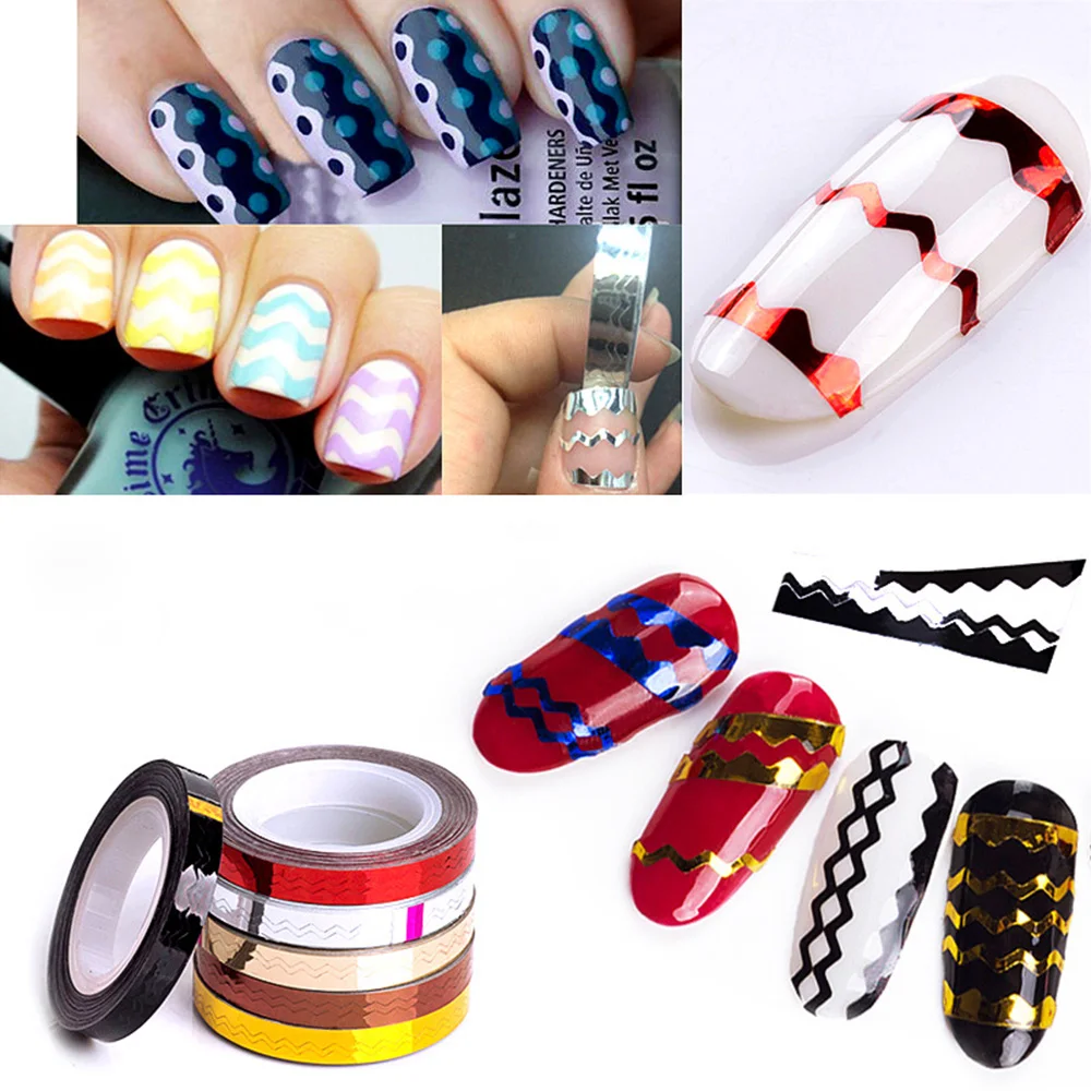 

1pc Different Colors Stripping Tape Waves Line Strips Decoration Decals Wraps Tools Gold Silver Nail Art Sticker Roll Beauty
