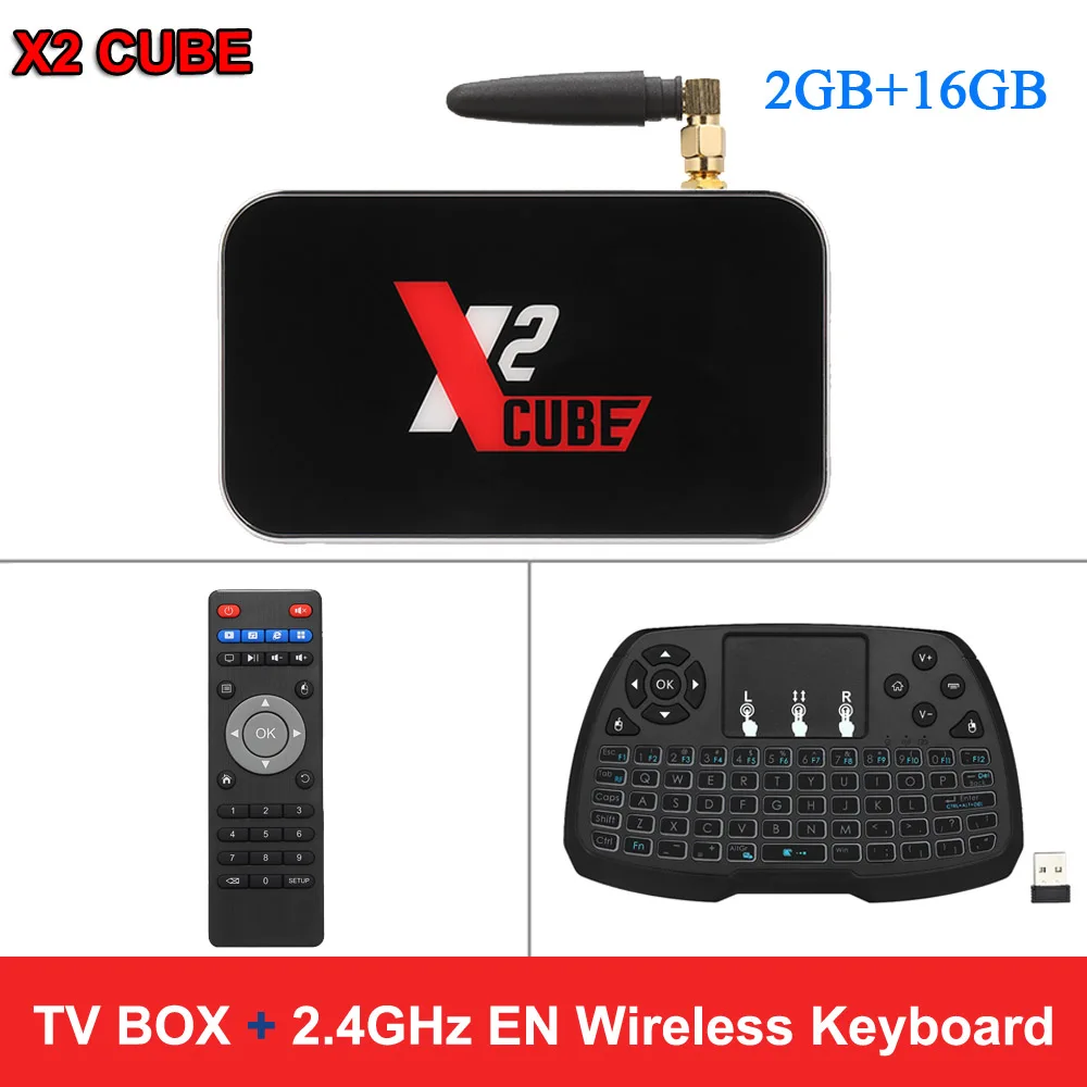tvbox EN Keyboard X2 cube Smart Android 9,0 tv Box 4K медиаплеер Amlogic S905X2 2GB 16GB 2,4G/5G WiFi 1000M LAN телеприставка с пультом дистанционного управления - Цвет: tvbox EN Keyboard