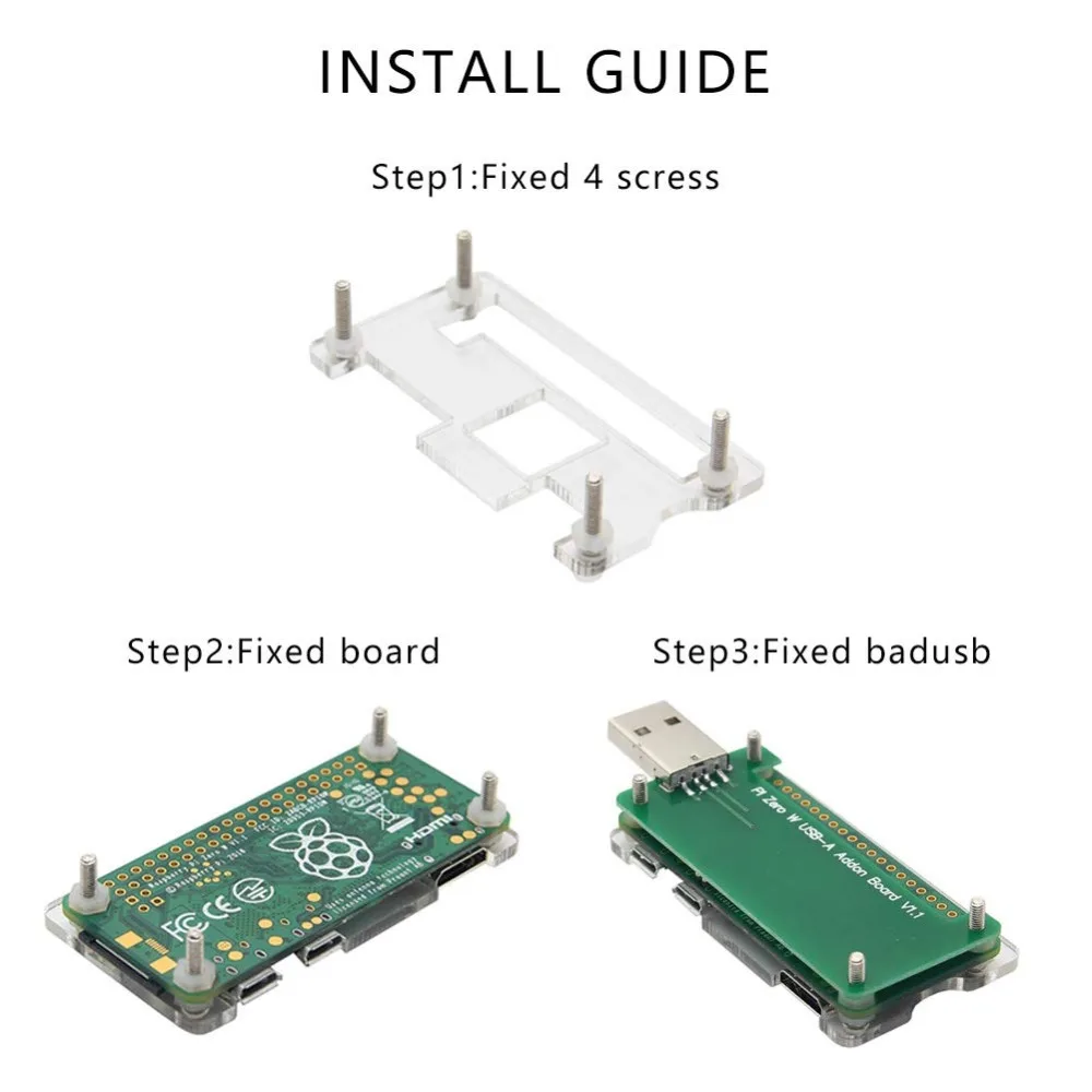 Raspberry Pi Zero/Zero W BadUSB USB-A Плата расширения Addon с прозрачный акриловый Футляр комплект