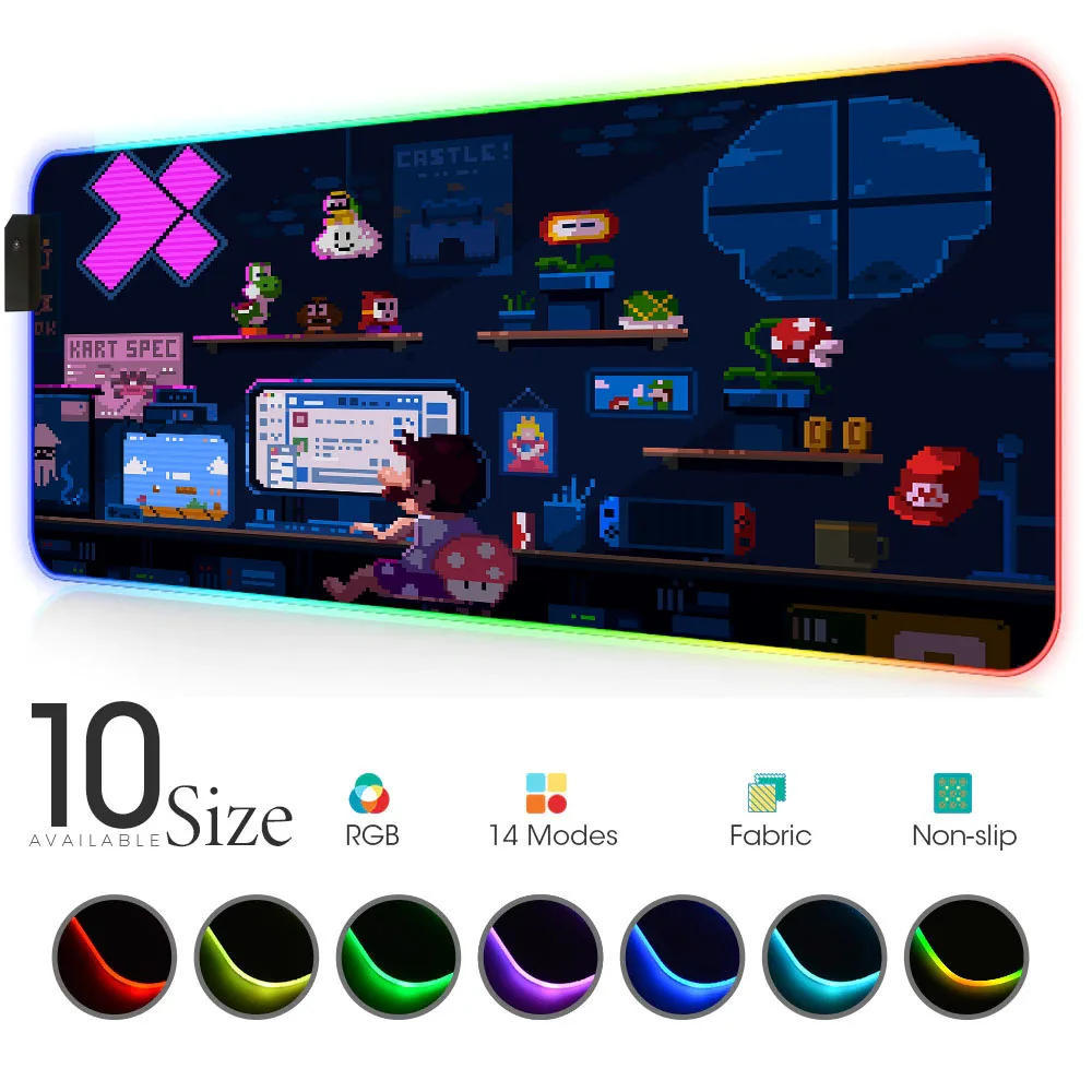 

Mario RGB Mouse Pad Black Gamer Accessories Large LED MousePad XL Gaming Desk Mats 90x40cm/80x30cm PC Desk Play Mat with Backlit