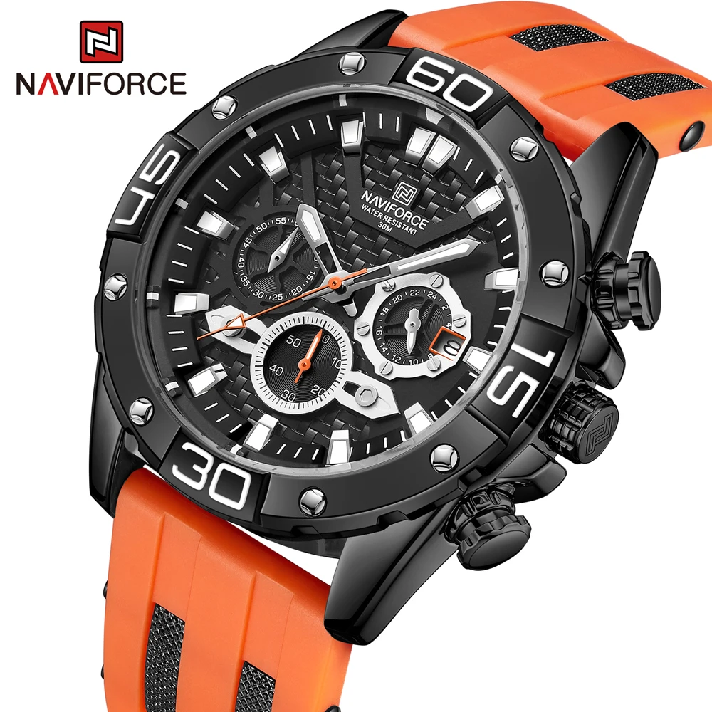 

NAVIFORCE Orange TPU Strap Fashion Mens Watches Brand Waterproof Sport Watch Men Quartz Wristwatch Relógios Masculinos