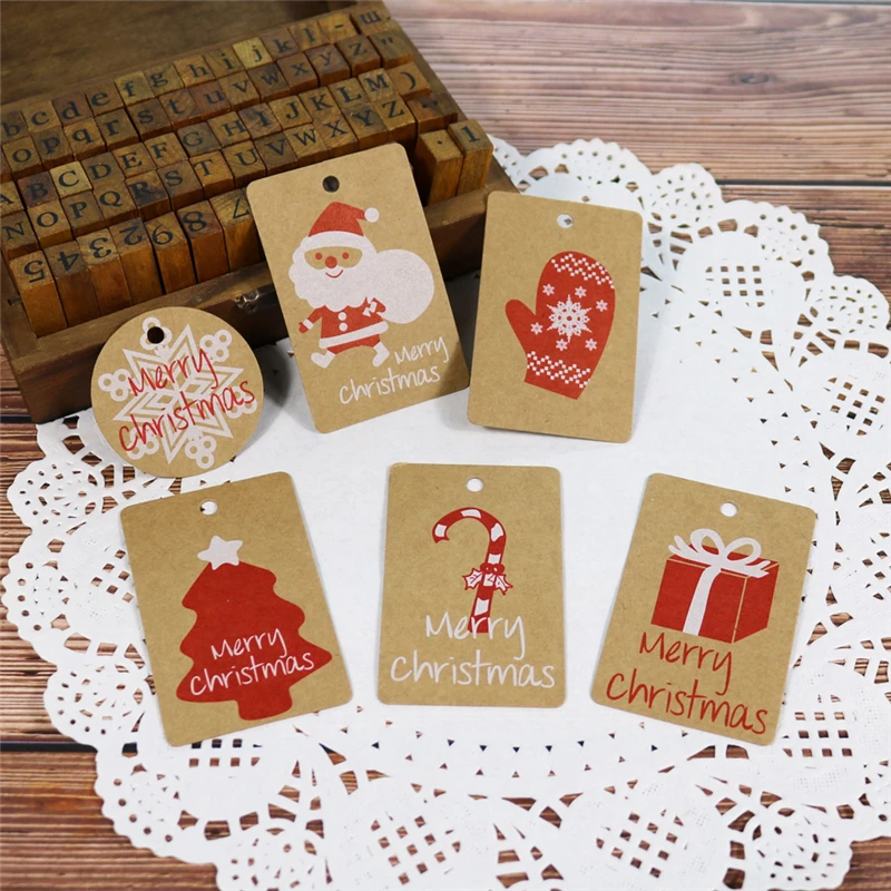 

50PCS Paper Tags Christmas Decoration For Gift Packing Christmas Tree Hanging Pendant Crafts Hang Tag Xmas Ornament
