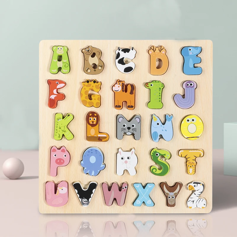 Children S Educational Toys 3d Montessori Animal Alphabet Puzzle Cognitive Board Toys Children S Wooden Puzzle Matching Game Aliexpress