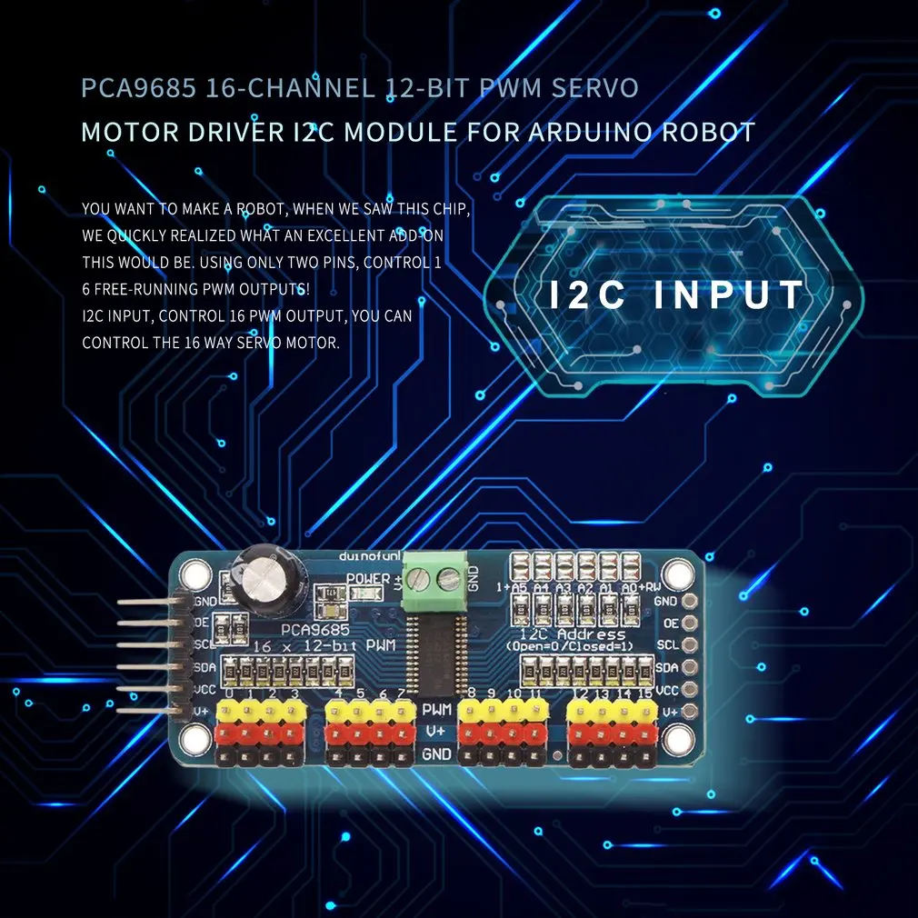 PCA9685 16-Channel 12-bit PWM Servo Motor Driver I2C Module For Arduino Robot