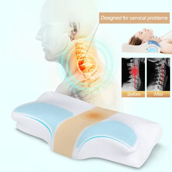 

Memory Foam Pillow For Neck Pain Relief Sleeping With White Pillowcase
