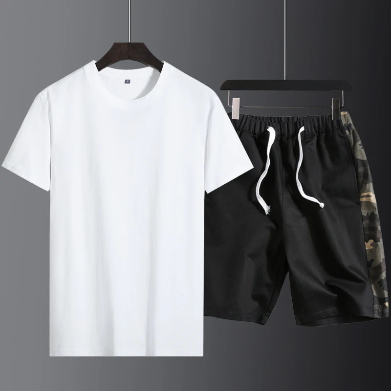 Chándal de verano para hombre, conjunto de 2 piezas, camisetas + Pantalones cortos, trajes deportivos de camuflaje, Camiseta de cuello redondo, ropa deportiva
