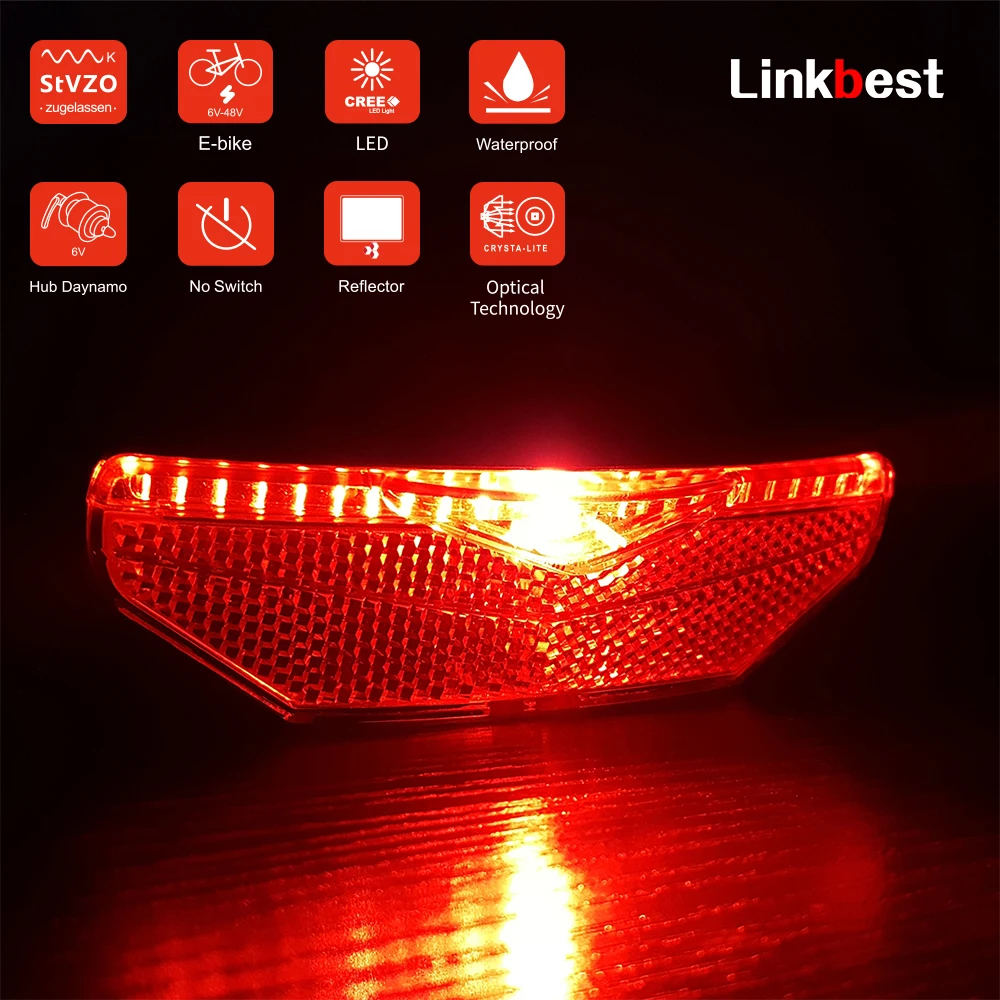 

Linkbest Smart Taillight No Switch Led Bike Light Rear Light Stvzo Approved Reflector Waterproof Ipx5 Hub Dynamo Ebike Lamp