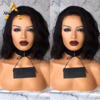 

Aiva Hair Heat Resistant Synthetic Lace Front Wig Short Wigs For Black Women Glueless Body Wave Black Wig With Natural Hairline