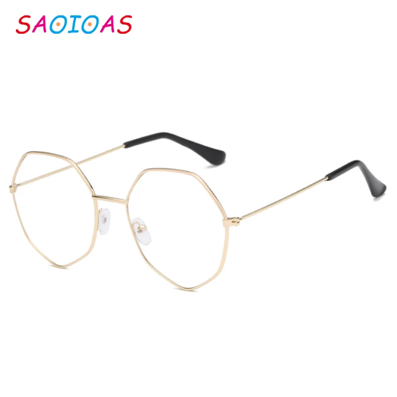 SAOIOAS, модные дизайнерские винтажные большие шестигранные очки, Ретро металлическая оправа, прозрачные линзы, очки Oculos, художественные очки - Цвет оправы: B11