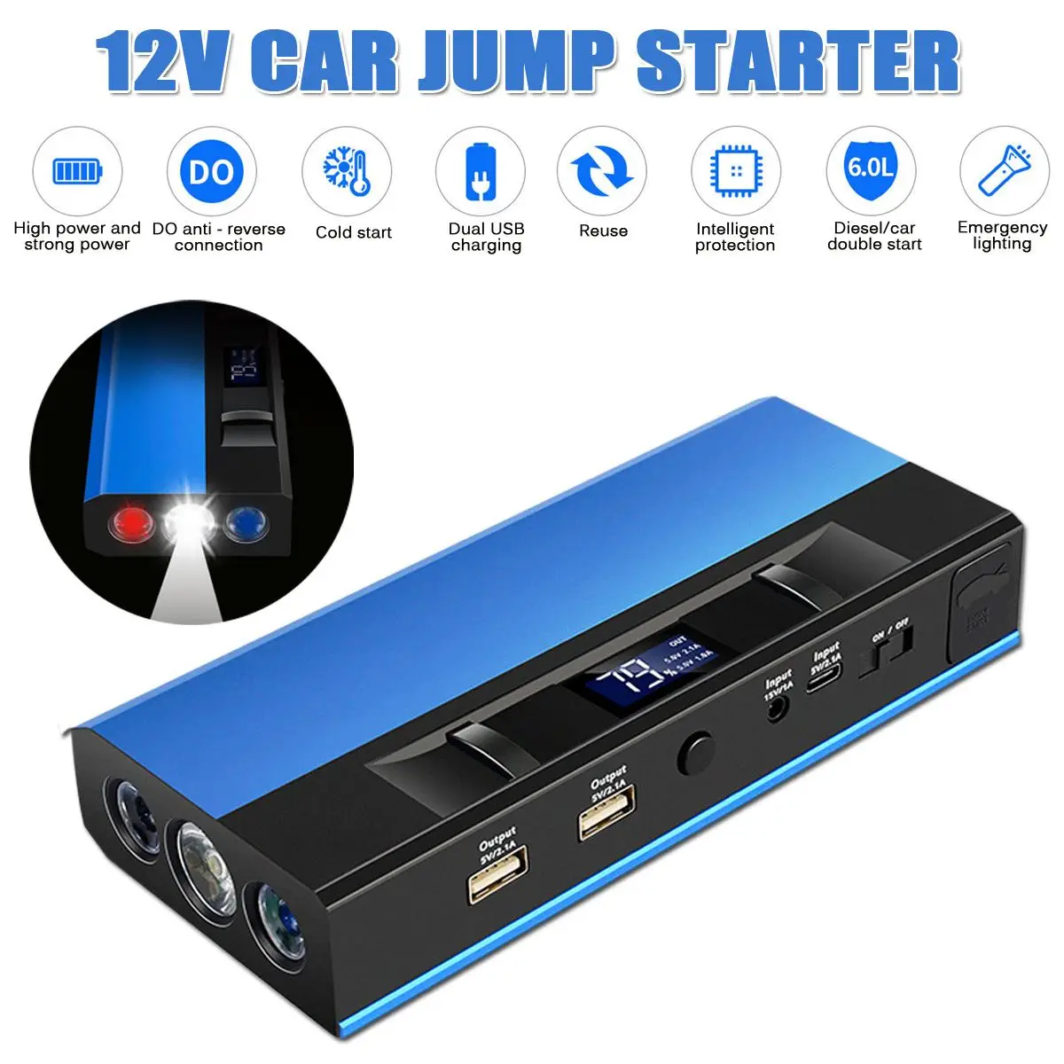 Автомобильное пусковое устройство, аварийное пусковое устройство, 3USB светодиодный светильник, Мобильный Внешний аккумулятор, автомобильное зарядное устройство, аккумулятор, усилитель, 98900 мА/ч, 12 В