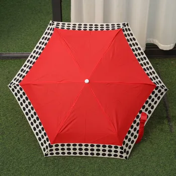 

Fashionable red dot lattice women umbrella lightweight and portable three-folding umbrella reinforced windproof strong umbrella