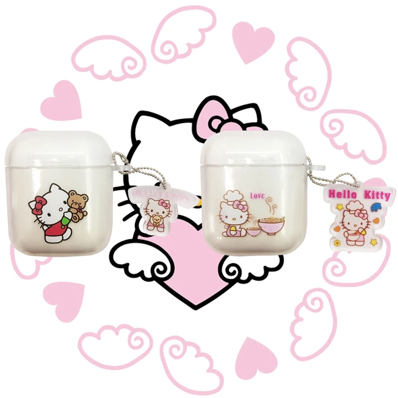 Жесткий пластиковый Чехол для гарнитуры hello kitty для AirPods 1/2, чехол для зарядки наушников с подвеской