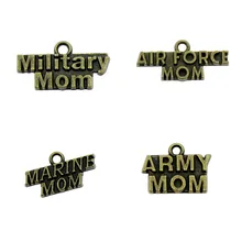 15 Uds encantos ejército mamá bronce antiguo Marine Mom encantos colgante joyería Air Force Mom Charms