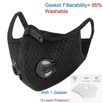 

2PC Reusable Face Mask Respirator Anti Pollution Dust Masks PM2.5 Carbon Filter 5 Layers Protective Mask Washable Face Shield