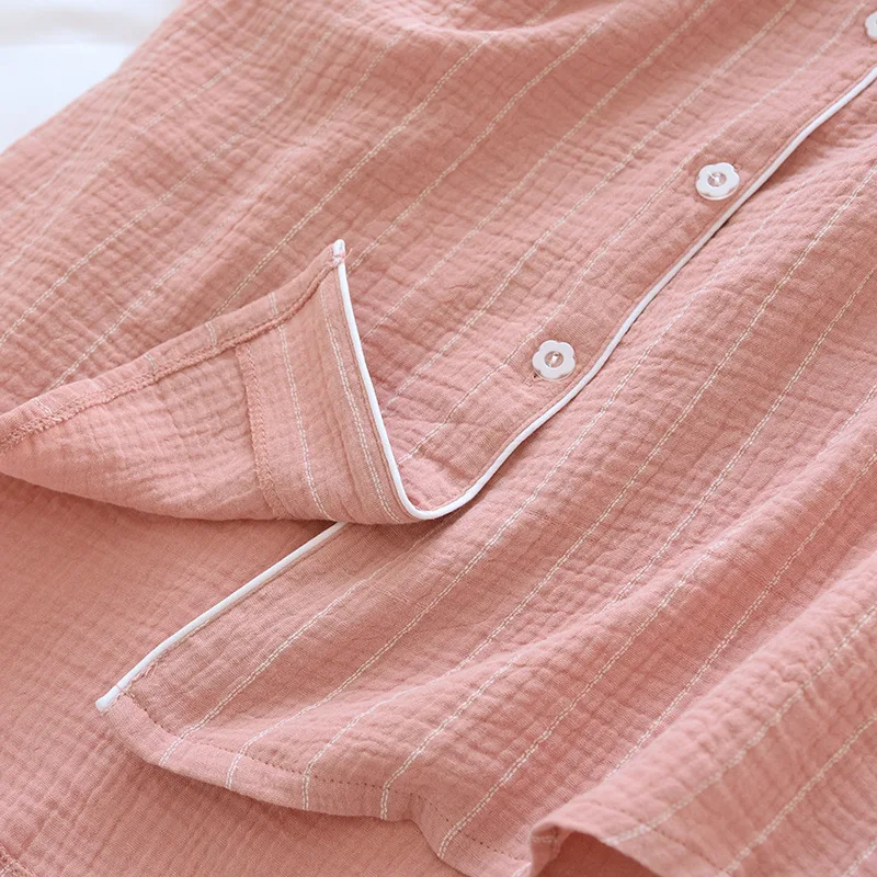 2024 new spring and summer women's 100% cotton long-sleeved nightdress home simple plus size striped home nightwear long dress