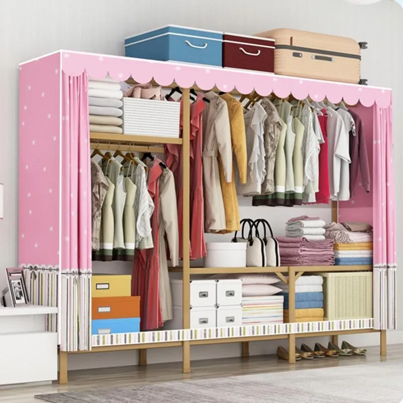 

Wardrobe Simple Cloth Wardrobe Folding, Installation Free Assembly Cloth Steel Tube Coarsening And Reinforcement All Steel Frame