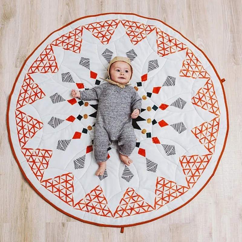 

New Moroccan Geometric Diamond Game Pad Baby Geometric Cognitive Crawling Pad Home Cotton Carpet Color Round Mat