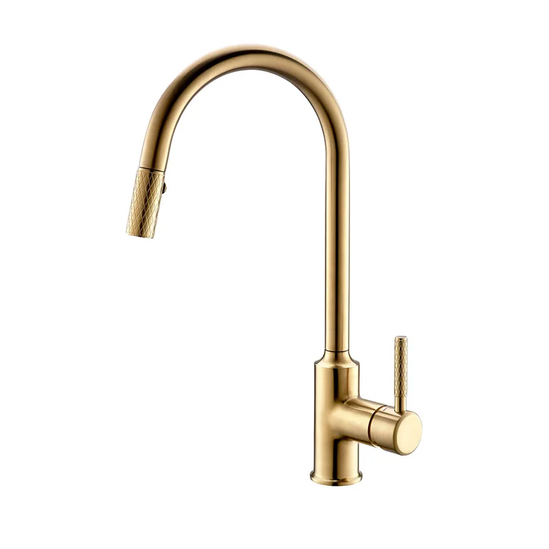 Brushed gold Кухонный кран с накаткой матовый черный с матовой золотой смеситель холодной горячей бортике Кухонная Раковина Водопроводный латунный кран - Цвет: Brushed gold