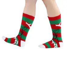 Для женщин Для мужчин зимние петельного утепленные Полотенца нескользящих носочков красного и зеленого цвета в полоску с рисунком рождественского оленя, футболка с принтом Harajuku Теплые ботильоны средней высоты колготки Чулочно-носочные изделия