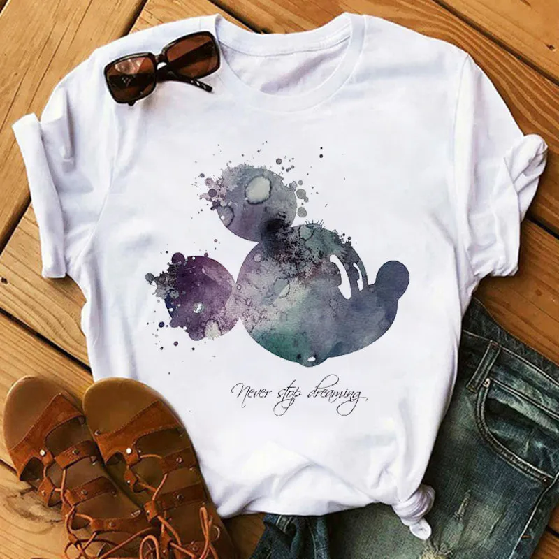 Милая женская футболка с рисунком чернил топ из мультфильма коротким рукавом и