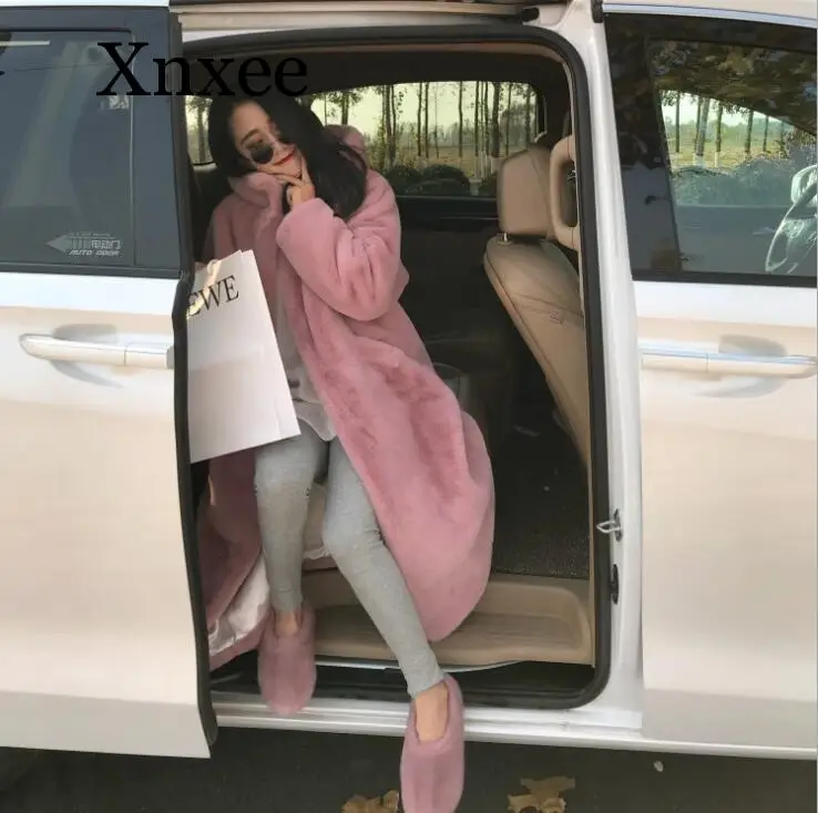 Winter Coat Real Teddy Fur Coats Women Beige Long Sleeve Fur Jackets Women clothing  Elegant Solid Pockets Longer Female Ladies