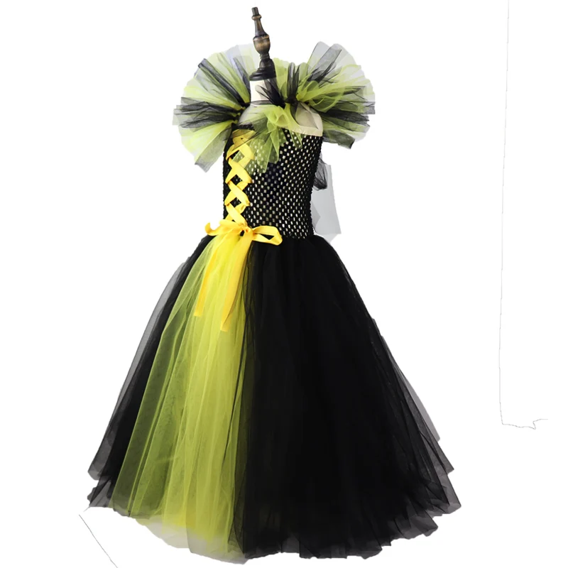 Золотые рожки для девочек, черный костюм королевы на Хэллоуин, платье-пачка для девочек, детские платья на Рождество, день рождения, одежда XX
