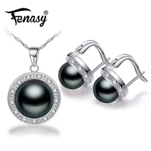 FENASY, Серебро S925, черный жемчуг, готическое ожерелье, набор, панк, клипсы, серьги, бохо, Пресноводный Жемчуг, ювелирные наборы для женщин